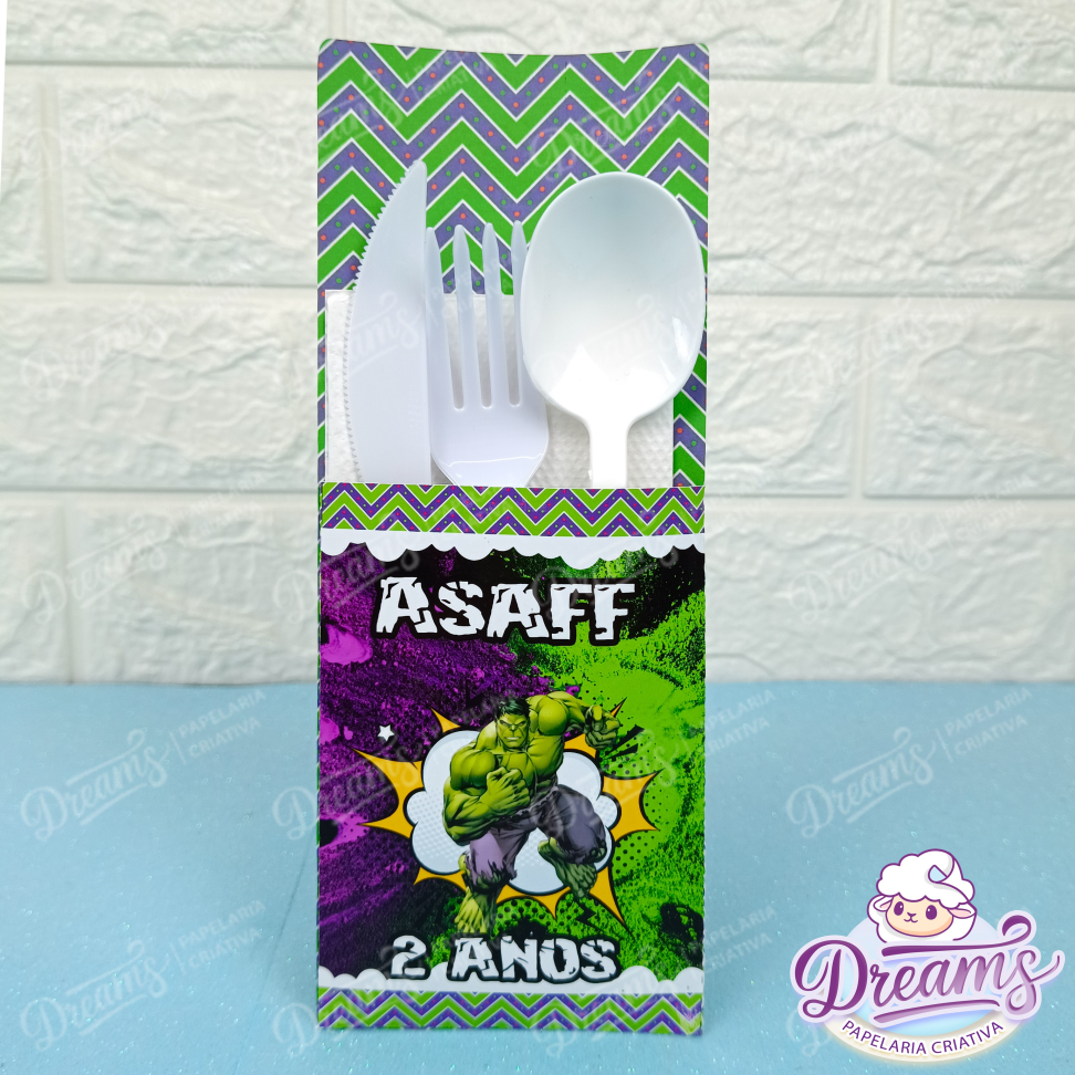 Kit com 20 Porta-Talheres Personalizados – Hulk