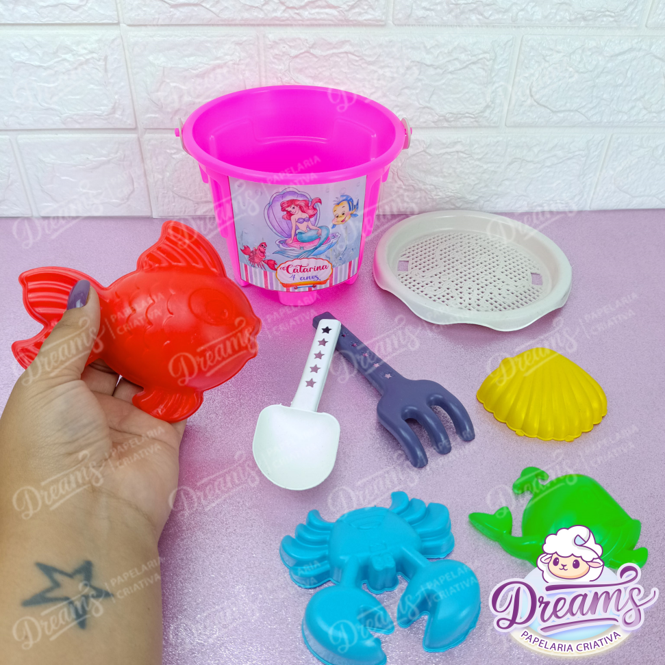 Kit com 20 Baldinhos de Praia Personalizados – A Pequena Sereia