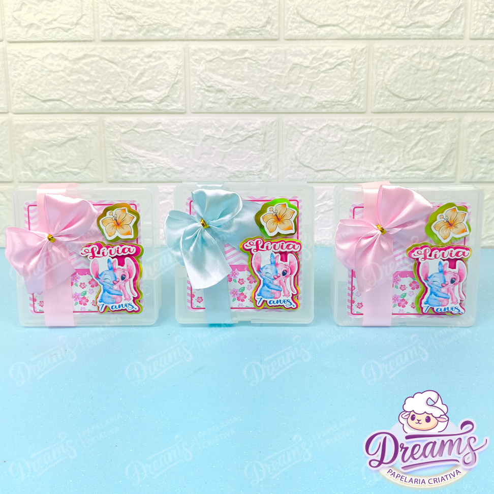 Kit com 20 Caixas com Divisórias e Laço – Stitch e Angel