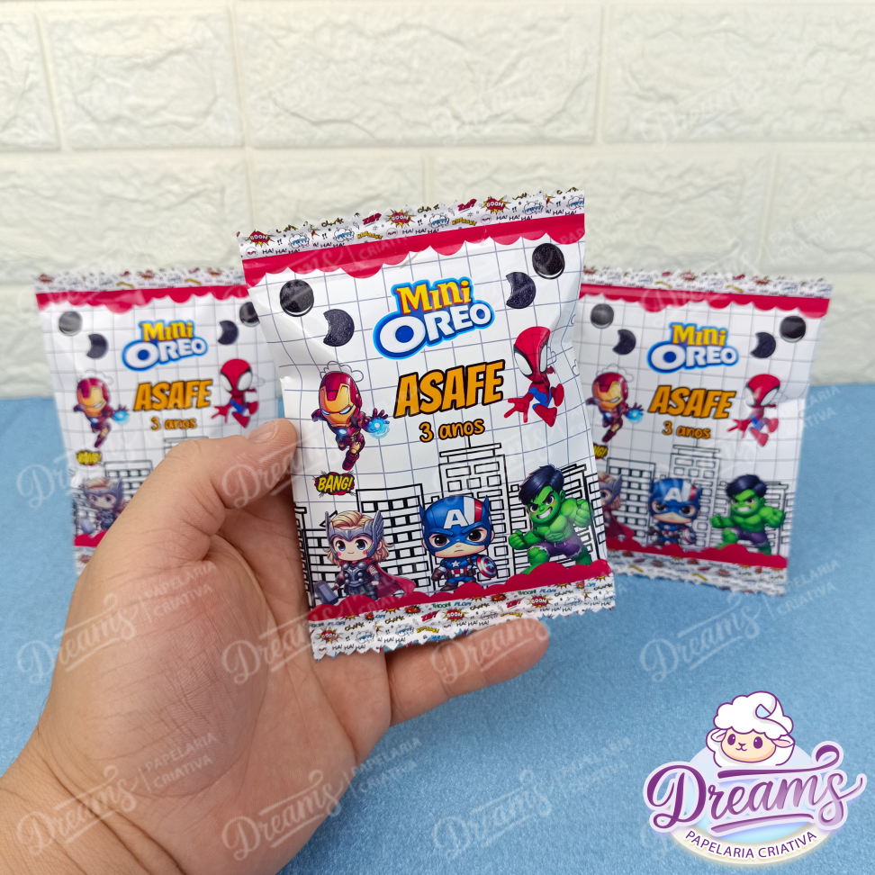Kit com 20 Pacotes de Mini Oreo 35 g Personalizados – Vingadores Baby