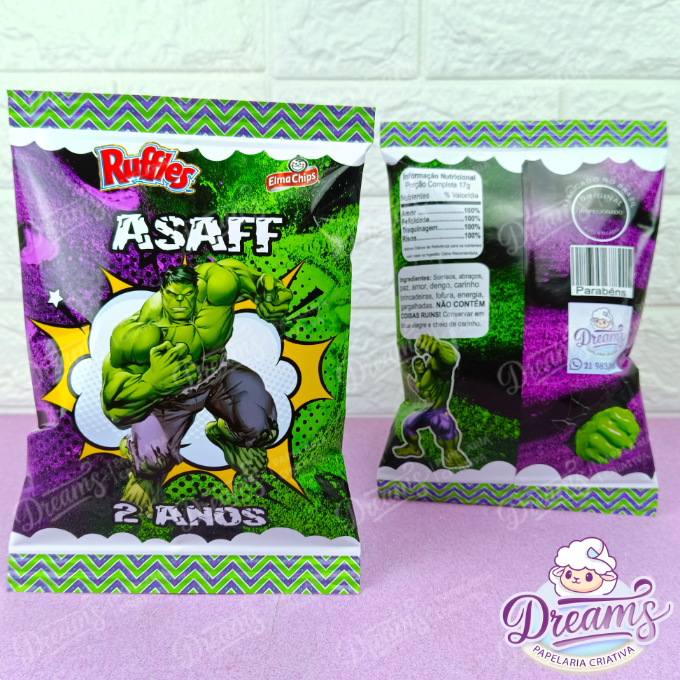 Kit com 20 Pacotes de Batata Ruffles 17 g Personalizados – Hulk