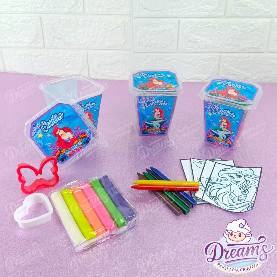 Kit com 20 Potes Diversão 350 ml Personalizados – Pequena Sereia