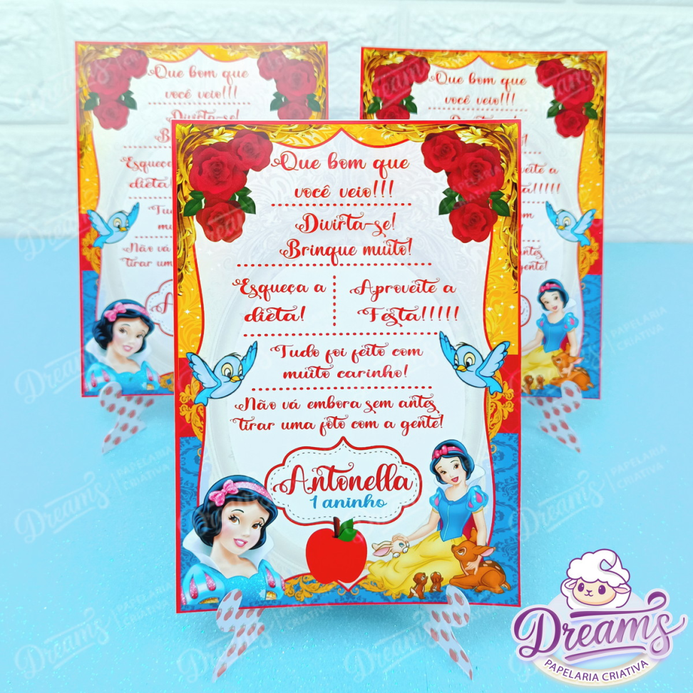Kit com 20 Plaquinhas de Agradecimento 10 × 15 cm – Branca de Neve