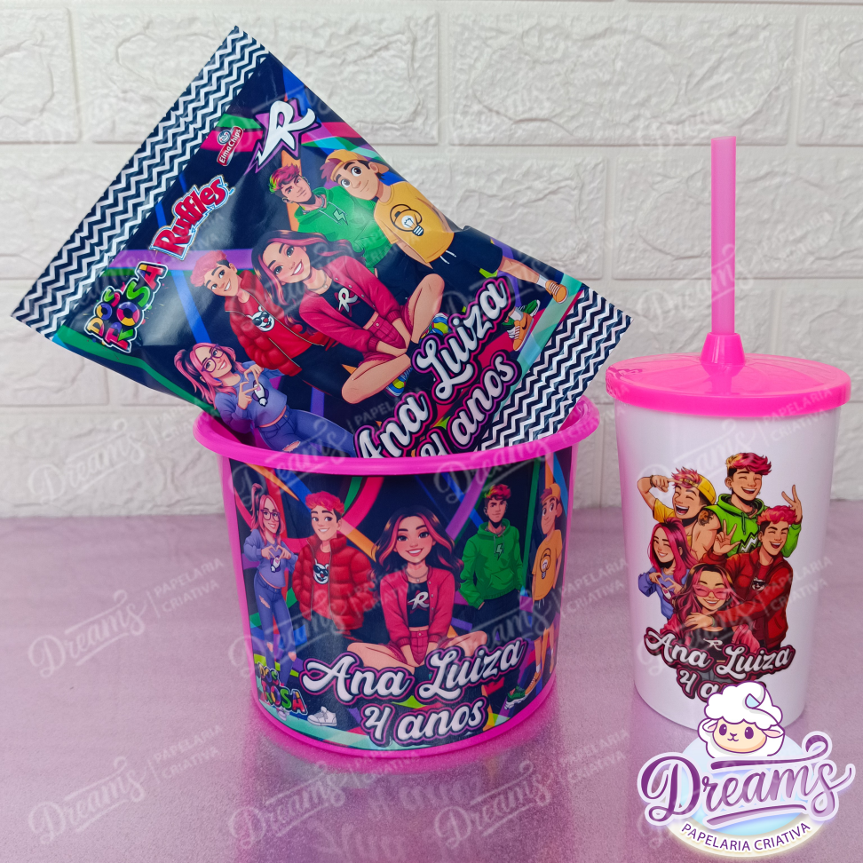 Kit com 20 Cineminhas: Balde, Copo 480 ml e Ruffles 17 g – Dos Rosa