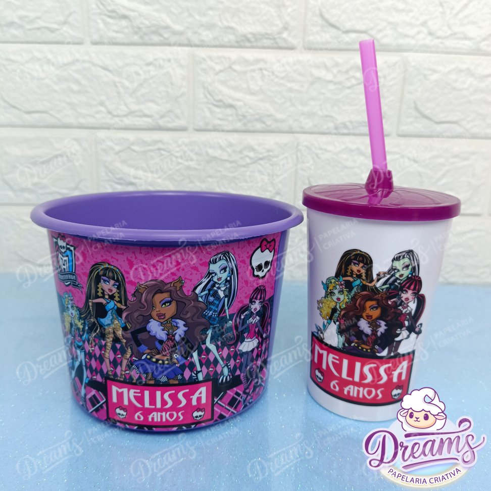 Kit com 10 Cineminhas: Copo 480 ml e Balde de 1,5 Litro – Monster High
