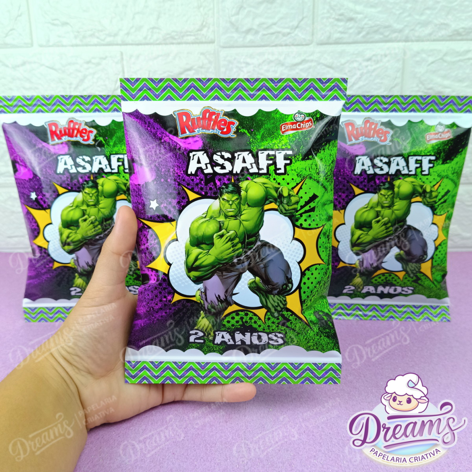 Kit com 20 Pacotes de Batata Ruffles 17 g Personalizados – Hulk