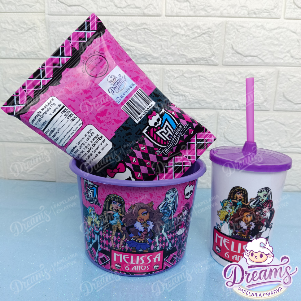 Kit com 20 Cineminhas: Balde, Copo 480 ml e Ruffles 17 g – Monster High