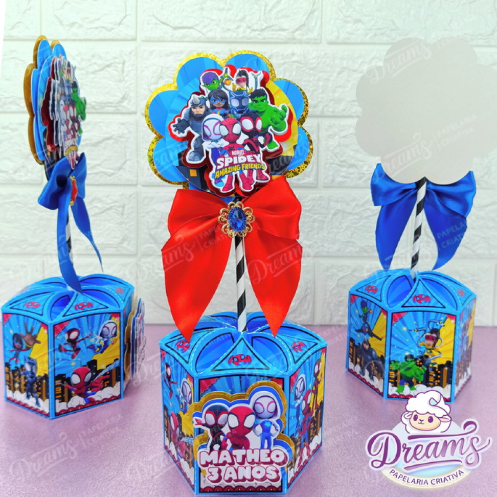 Kit com 20 Caixas Sextavadas Personalizadas – Homem-Aranha e Seus Amigos