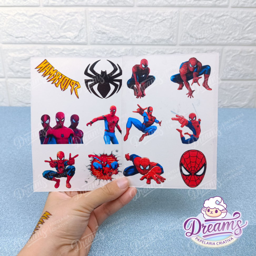 Kit com 20 Cartelas de 12 Tatuagens Temporárias – Homem-Aranha