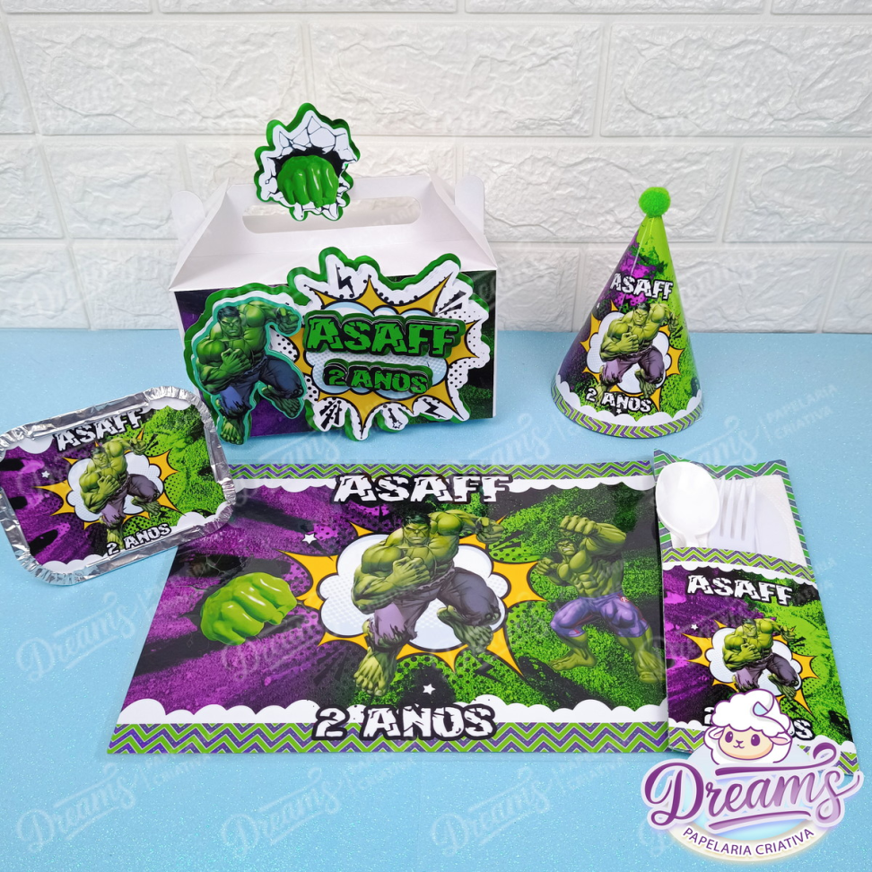 Kit com 10 Conjuntos Festa na Maleta Personalizados – Hulk