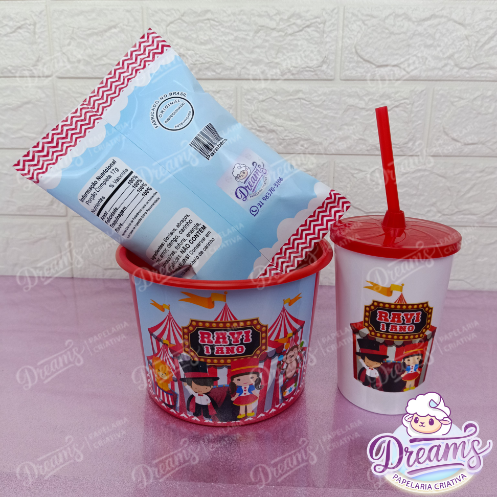 Kit com 20 Cineminhas: Balde, Copo 480 ml e Ruffles 17 g – Circo