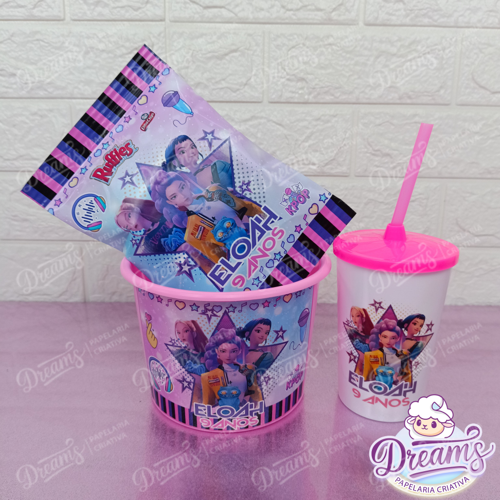 Kit com 20 Cineminhas: Balde, Copo 480 ml e Ruffles 17 g – Eloah K-pop