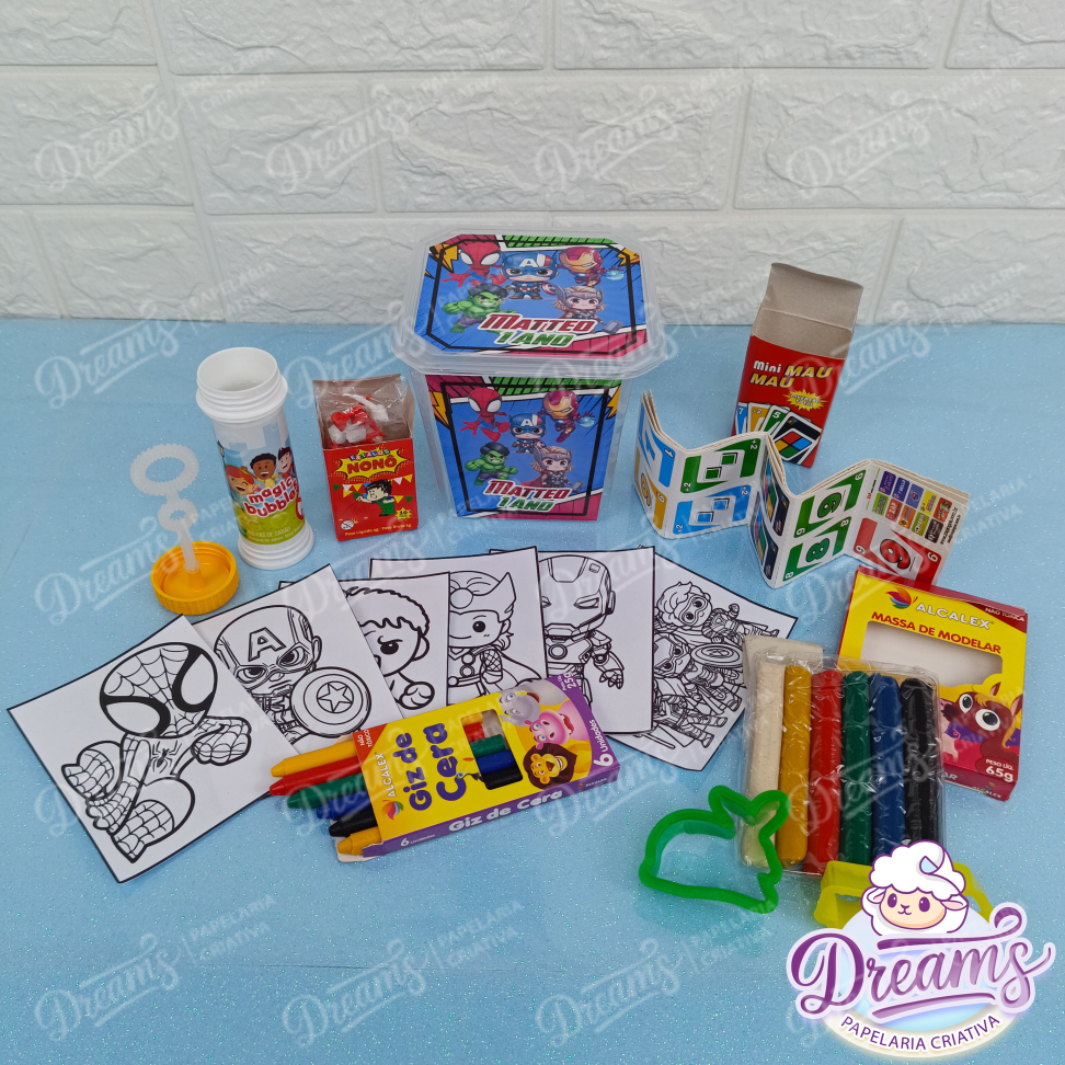 Kit com 20 Potes Diversão 750 ml Personalizados – Vingadores Baby