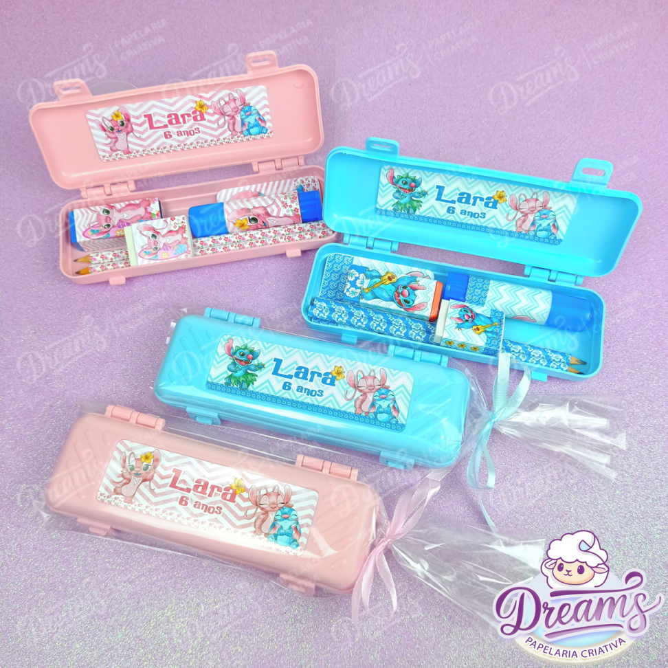Kit com 10 Estojos Escolares Personalizados com Cola – Stitch e Angel - #3