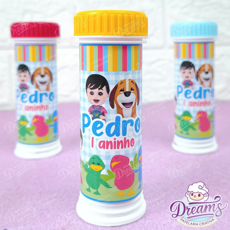 Kit com 12 Bolhas de Sabão Personalizadas – Bento e Totó