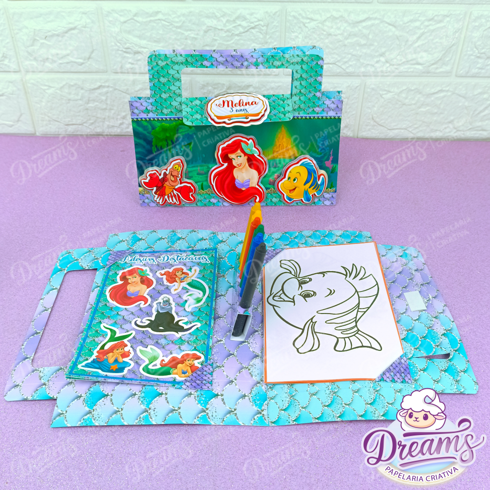 Kit com 10 Pastas de Colorir Personalizadas – Pequena Sereia