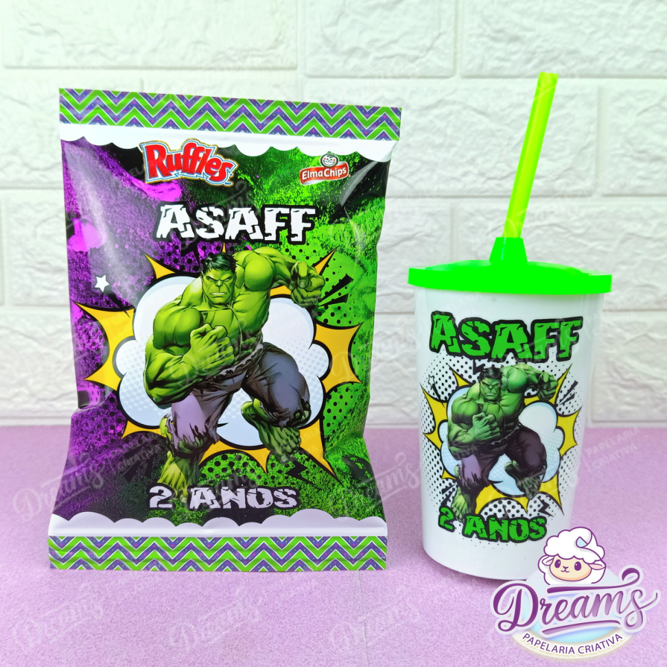 Kit com 12 Batatas Ruffles e 12 Copos de 480 ml – Hulk