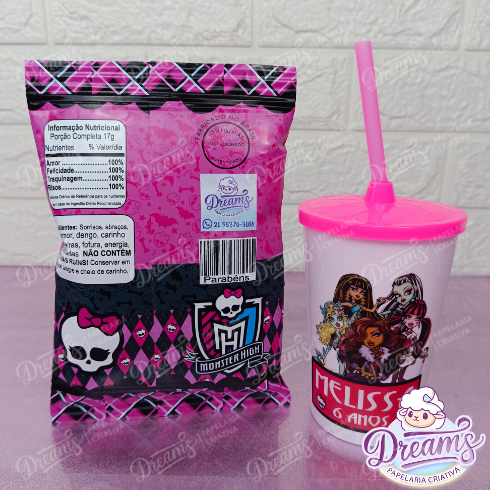 Kit com 12 Batatas Ruffles e 12 Copos de 480 ml – Monster High