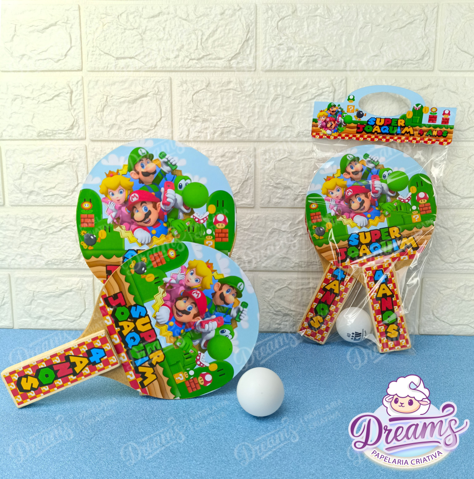 Kit com 35 Raquetes de Pingue-Pongue Personalizadas – Super Mário