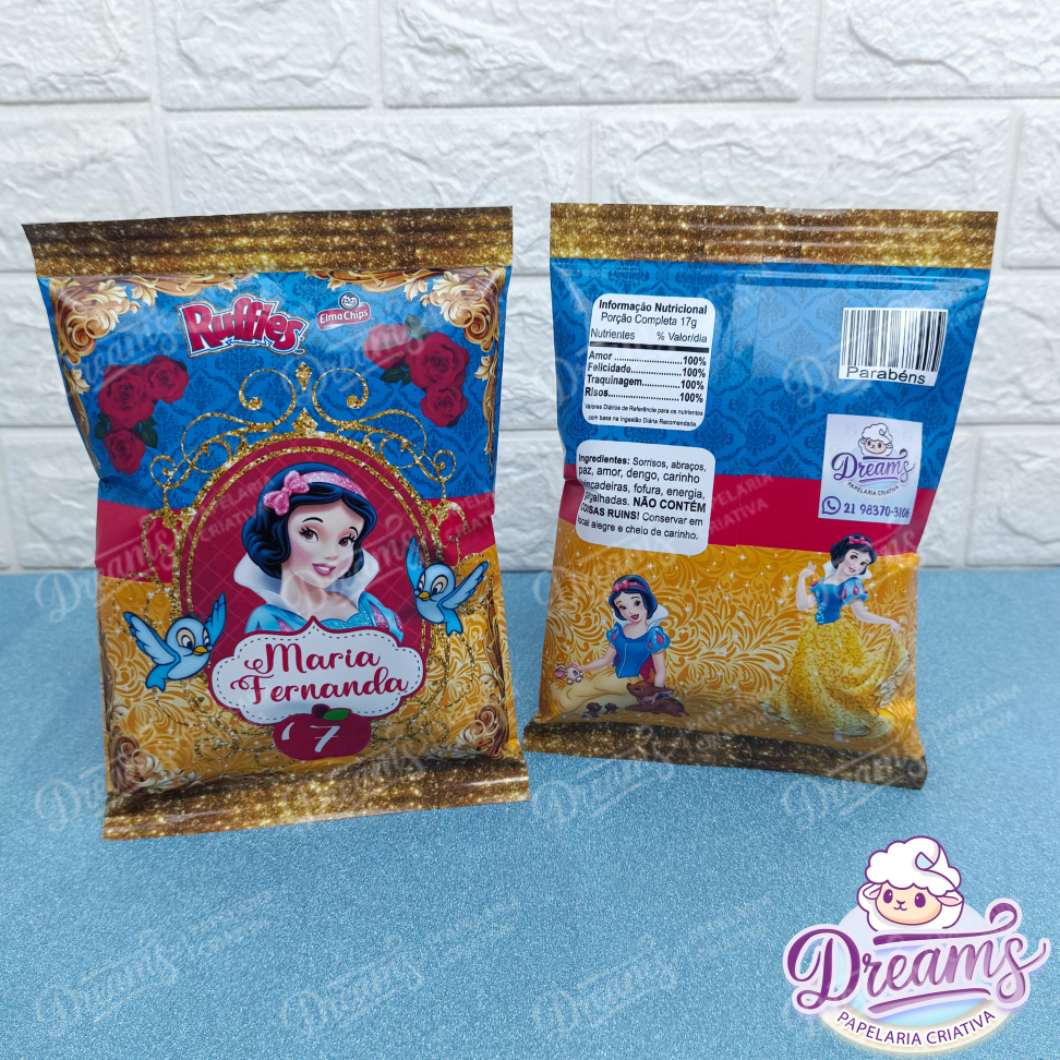 Kit com 20 Pacotes de Batata Ruffles 17 g Personalizados – Branca de Neve