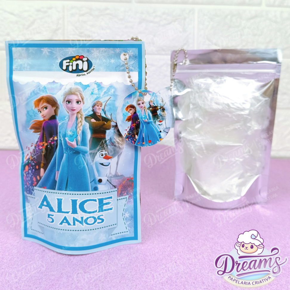 Kit com 20 Saquinhos Zip Lock Metalizados 10 × 15 cm com Tag – Frozen