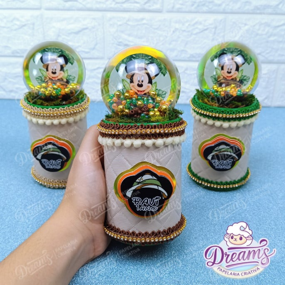 Kit com 10 Cofrinhos de Luxo com Bola Acrílica – Mickey Safari