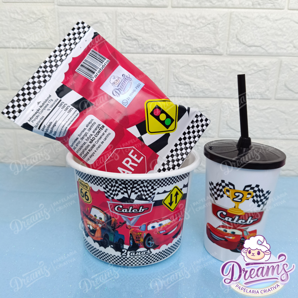 Kit com 20 Cineminhas: Balde, Copo 480 ml e Ruffles 17 g – Carros