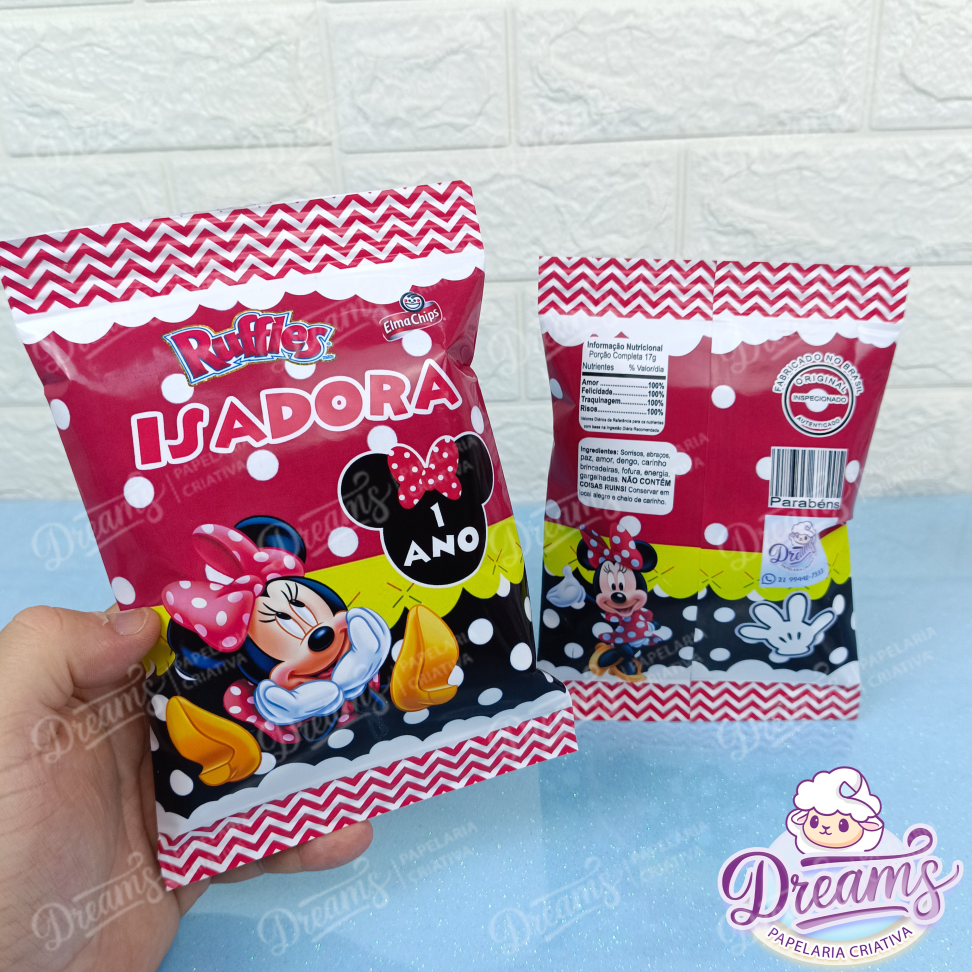 Kit com 20 Pacotes de Batata Ruffles 17 g Personalizados – Minnie