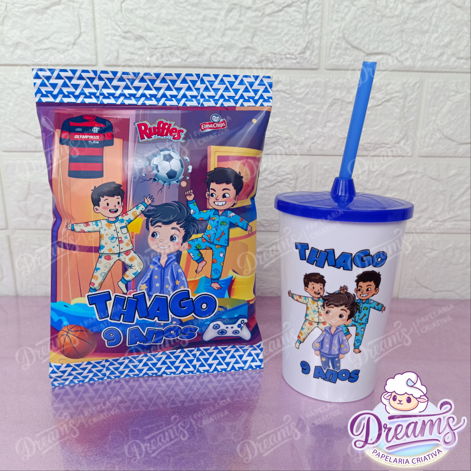 Kit com 12 Batatas Ruffles e 12 Copos de 480 ml – Festa do Pijama
