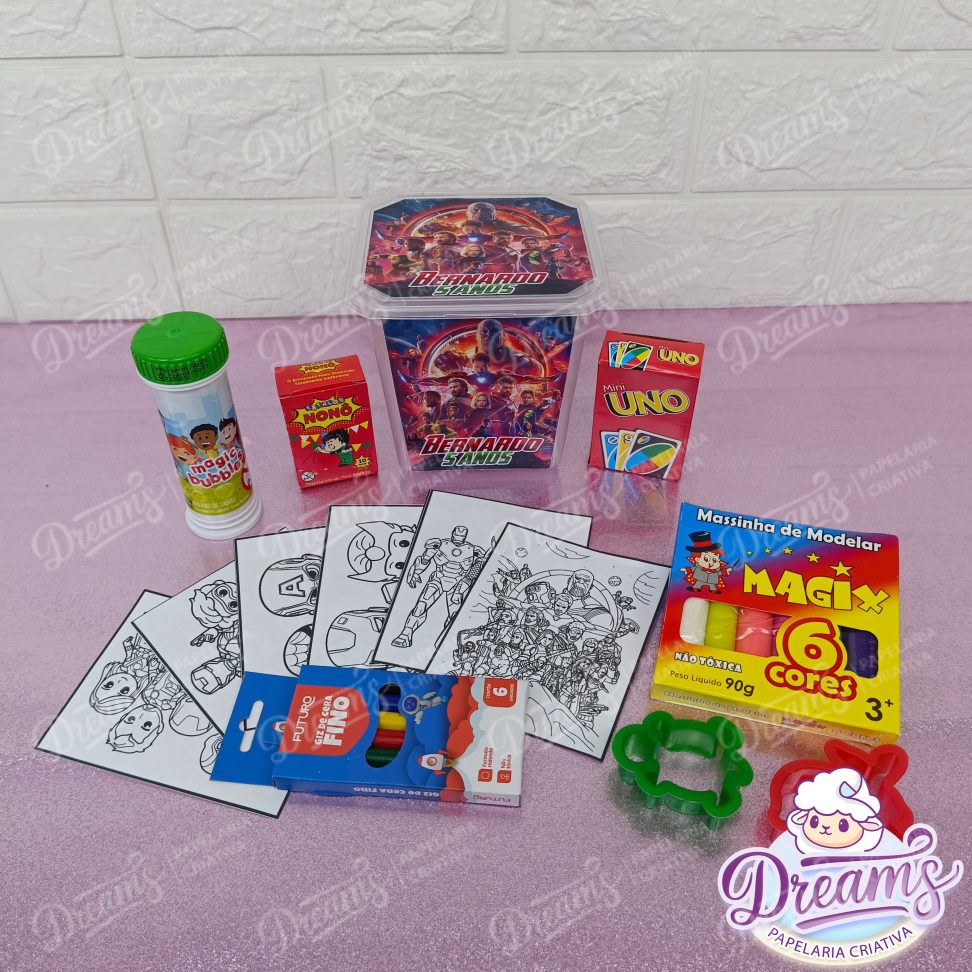 Kit com 20 Potes Diversão 750 ml Personalizados – Vingadores