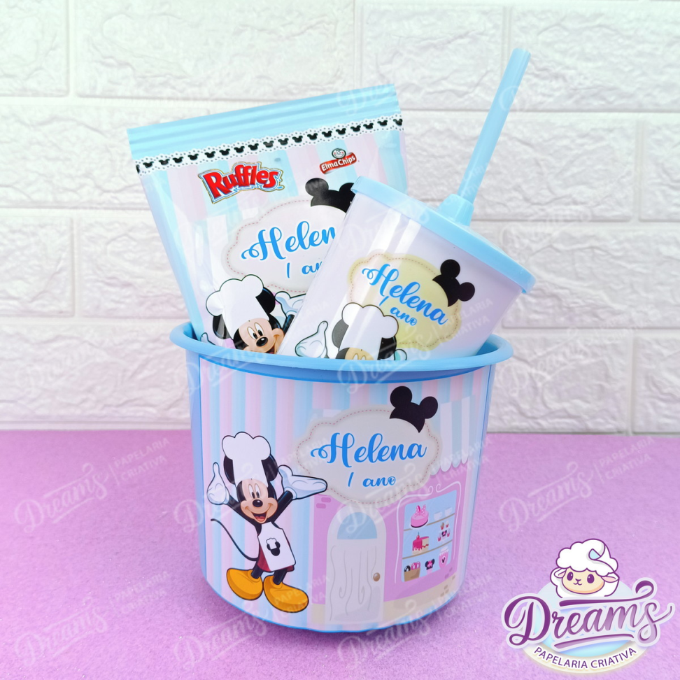 Kit com 10 Cineminhas: Balde, Copo 480 ml e Ruffles 17 g – Mickey Confeiteiro