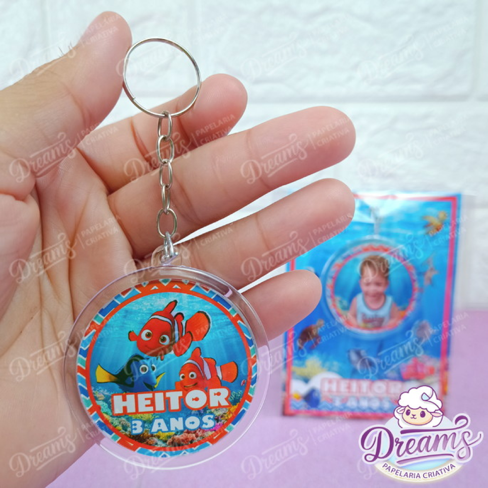 Kit com 20 Chaveiros Redondos Transparentes Personalizados – Procurando Nemo
