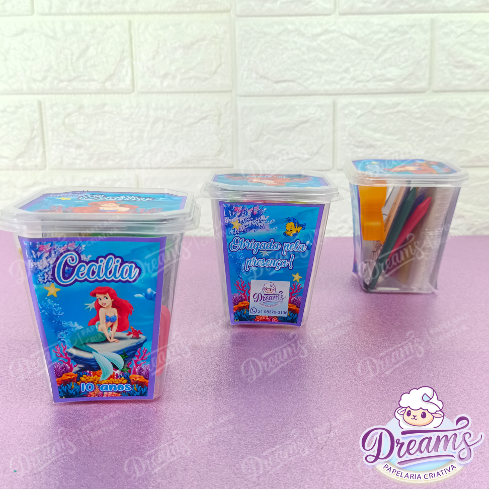Kit com 20 Potes Diversão 350 ml Personalizados – Pequena Sereia