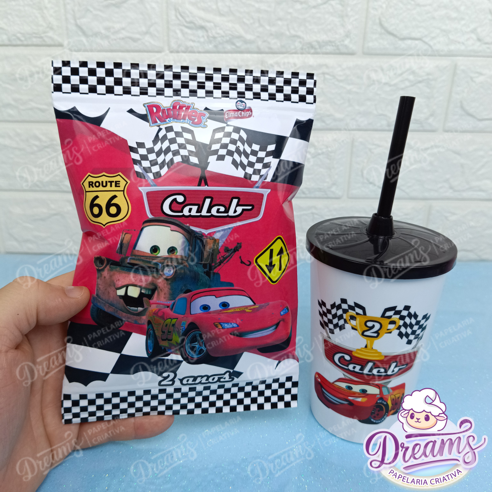 Kit com 12 Batatas Ruffles e 12 Copos de 480 ml – Carros - #3