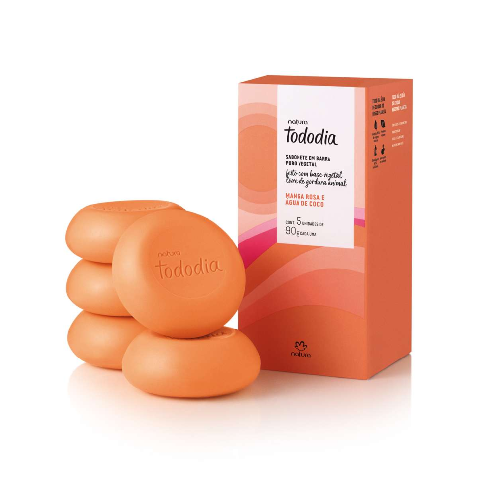 Sabonete Barra Manga Rosa e Água de Coco Tododia c/ 5 unid - 90g cada