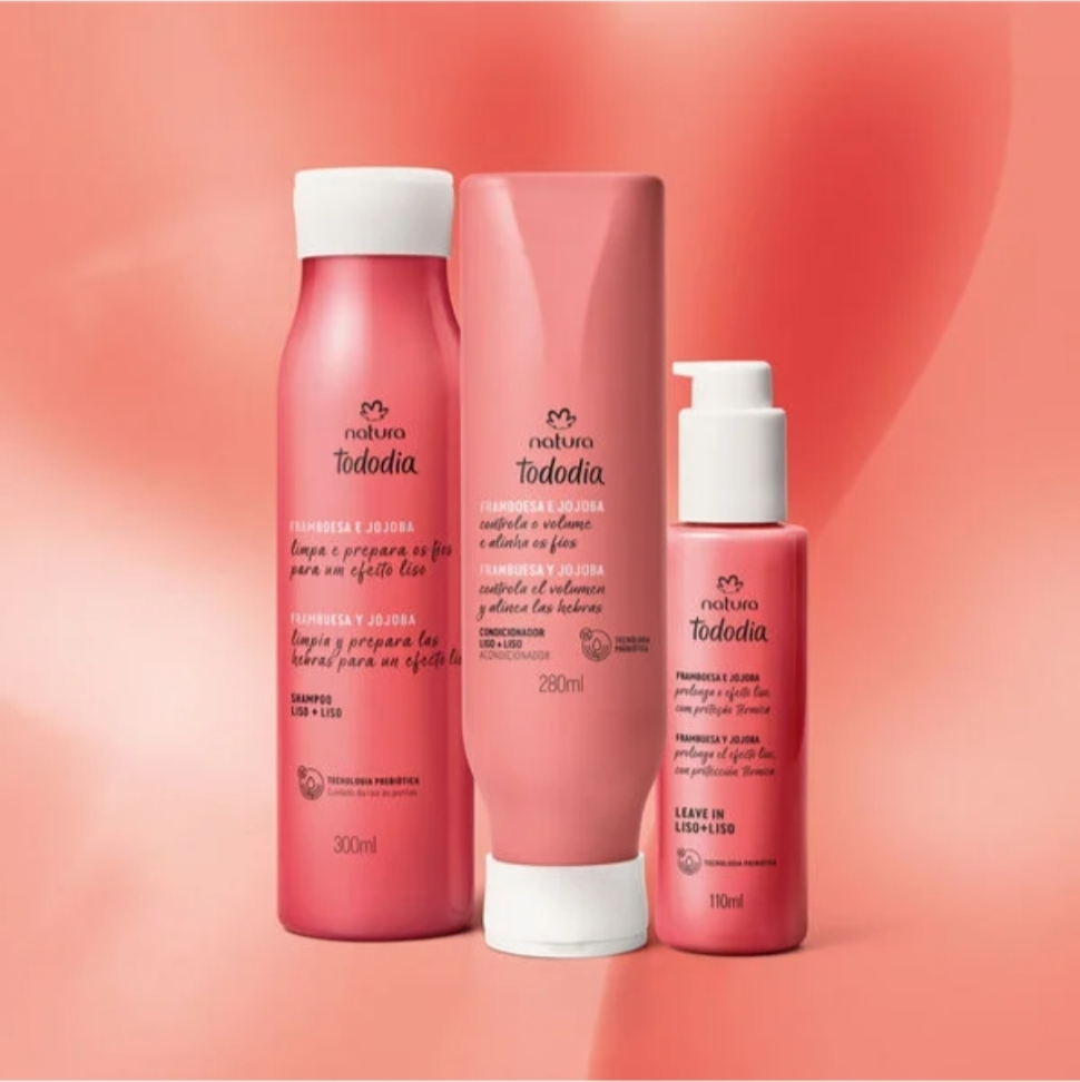 Kit Liso + Liso - Framboesa e Jojoba Capilar Tododia  - Shampoo 300ml + Condicionador  280ml + Leave in 110ml