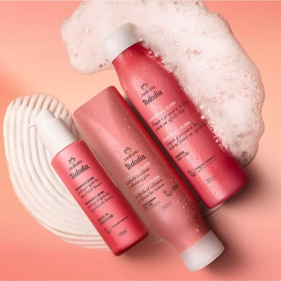 Kit Liso + Liso - Framboesa e Jojoba Capilar Tododia  - Shampoo 300ml + Condicionador  280ml + Leave in 110ml