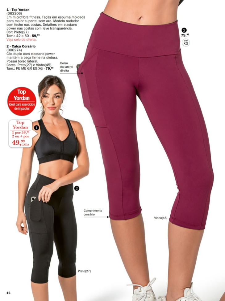 Calça Corsário Preta Tam Gr