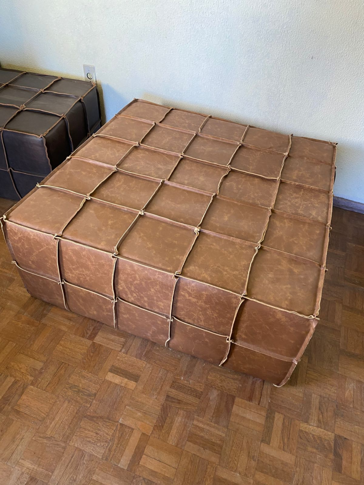 Puff Square 1,00x1,00 - Couro legitimo Waxy Camel