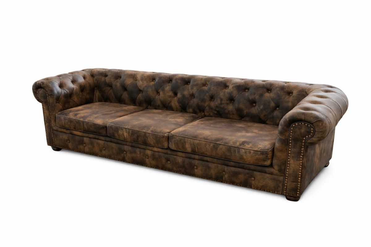 Sofá Chesterfield 2,40m - Couro Legítmo Texas envelhecido