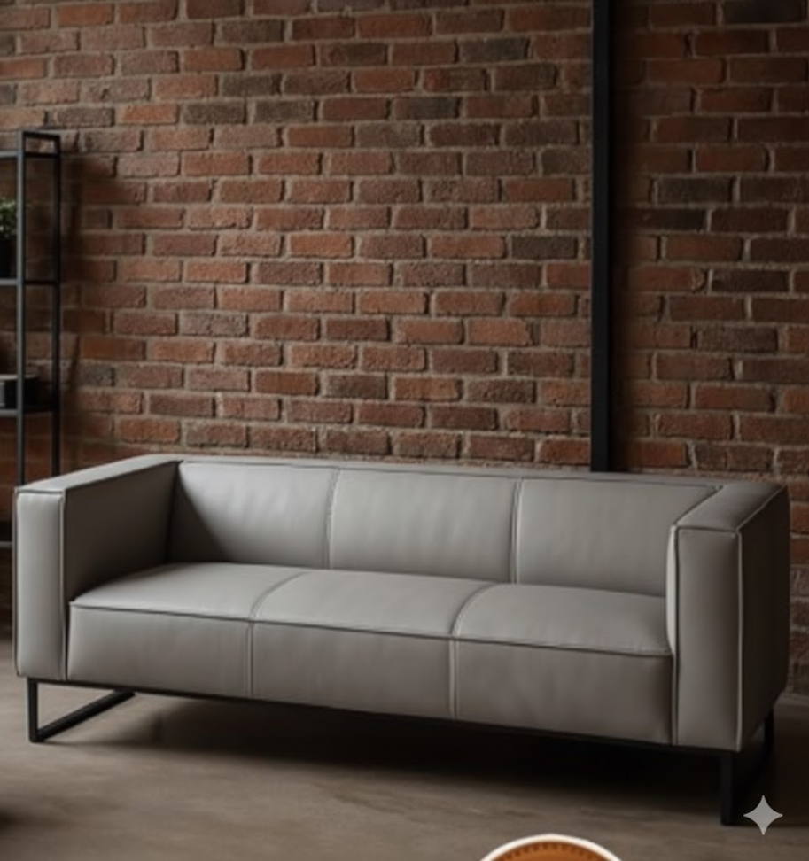 Sofá Loft 2,20m - Couro Legitimo Madras Cinza