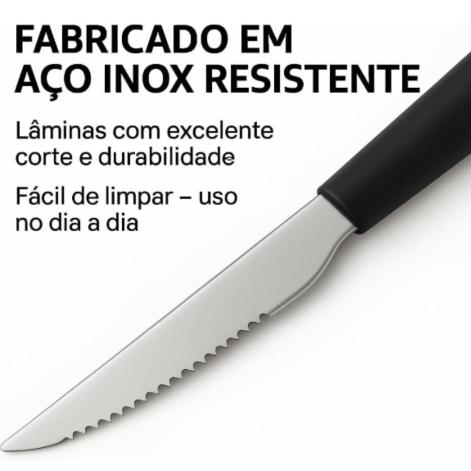 Conjunto de Talheres em Aço Inox com Cabo Color, 25 Peças, Inclui Porta-Talher (Preto) - #4