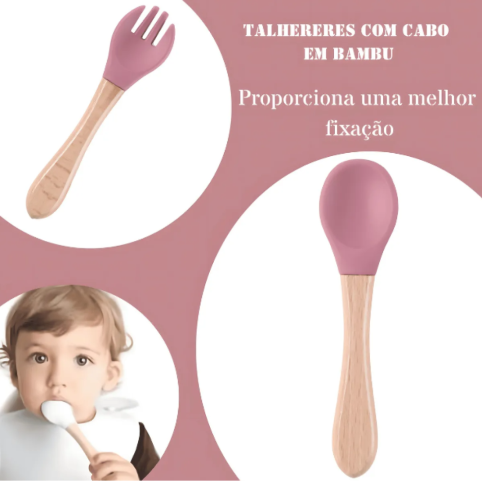 Kit Refeição Bebê Prato Babador Copo Talher Silicone Ventosa - #9