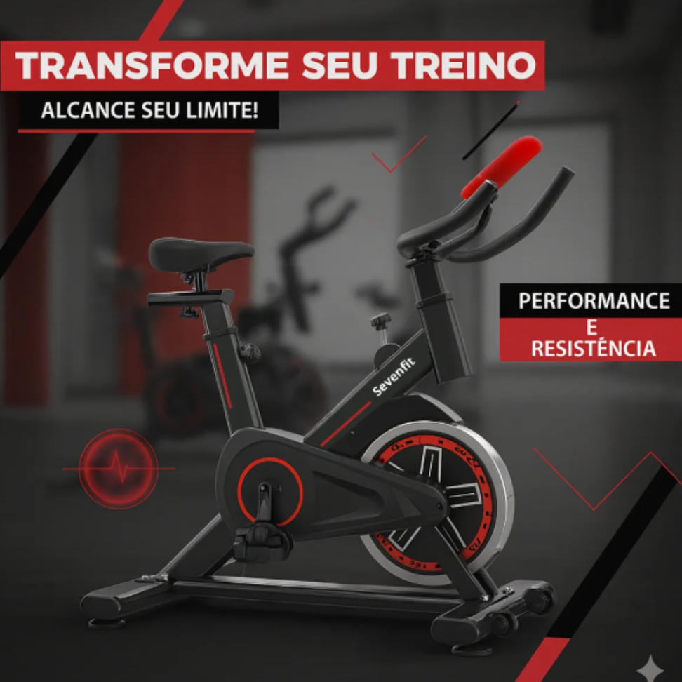 Bicicleta Ergométrica Fitness para Cardio e Musculação 6kg Inercia com base Cor Preto e Vermelho Marca Sevenfit - #1