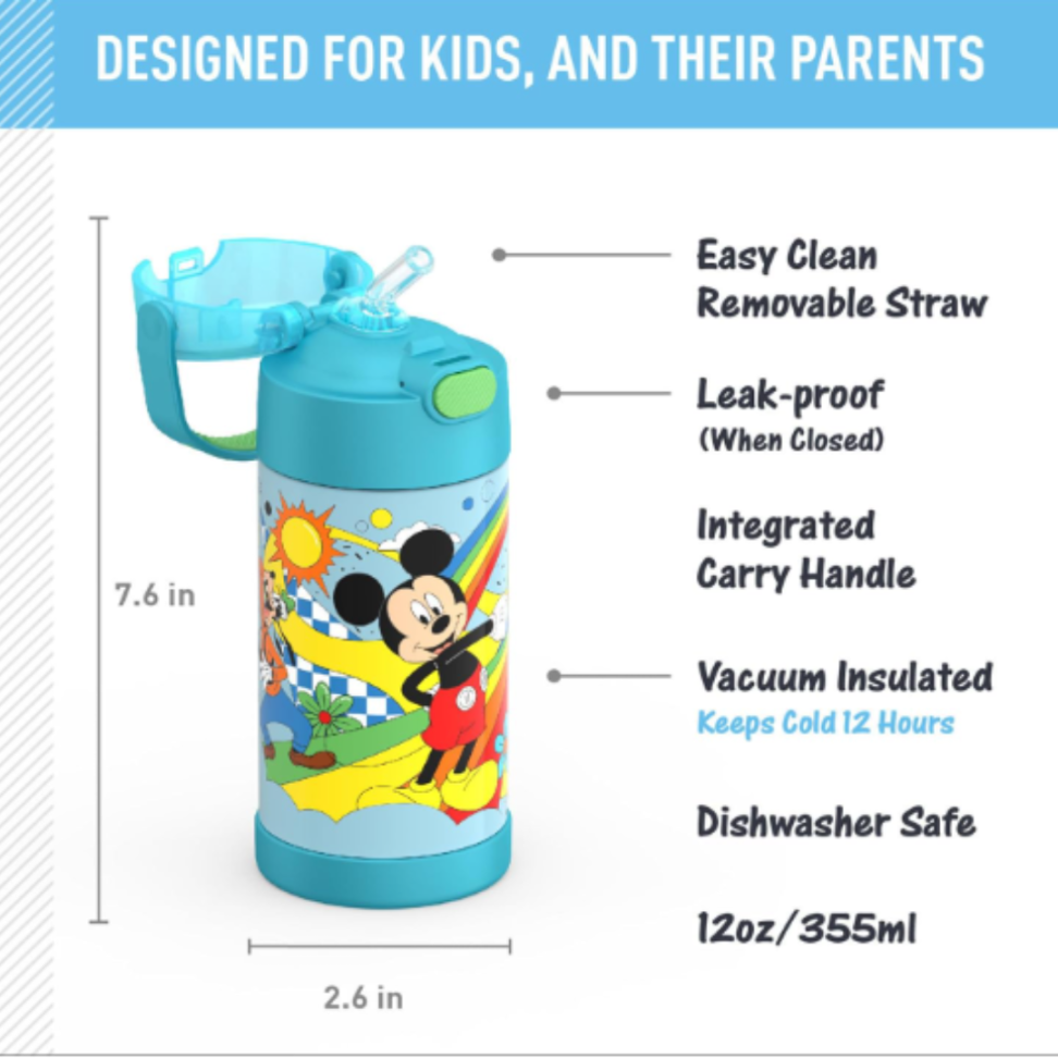 Garrafa infantil THERMOS FunTAINER de aço inoxidável com canudo, 350 ml, Mickey Mouse - #1