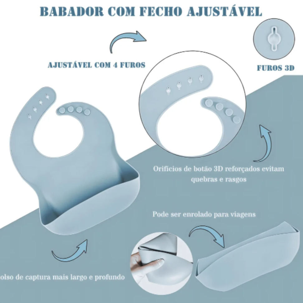 Kit Refeição Bebê Prato Babador Copo Talher Silicone Ventosa - #6