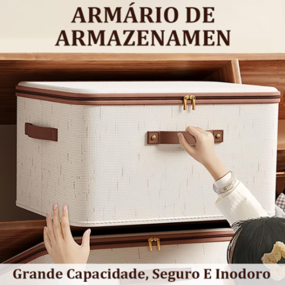 Pack Duplo de Caixas Organizadoras Médias Dobráveis - Algodão-Linho Bege Ecológico com Alças para Guarda-Roupa ou Debaixo da Cama - #9