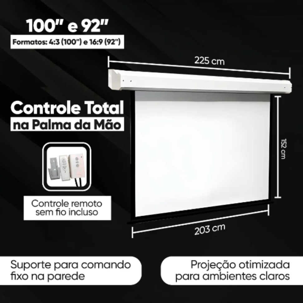 Tela De Projeção Elétrica - Ponto Br Shop - 100 Polegadas Retratil C/ Controle Remoto Automação Alexa Profissional 110v - #1