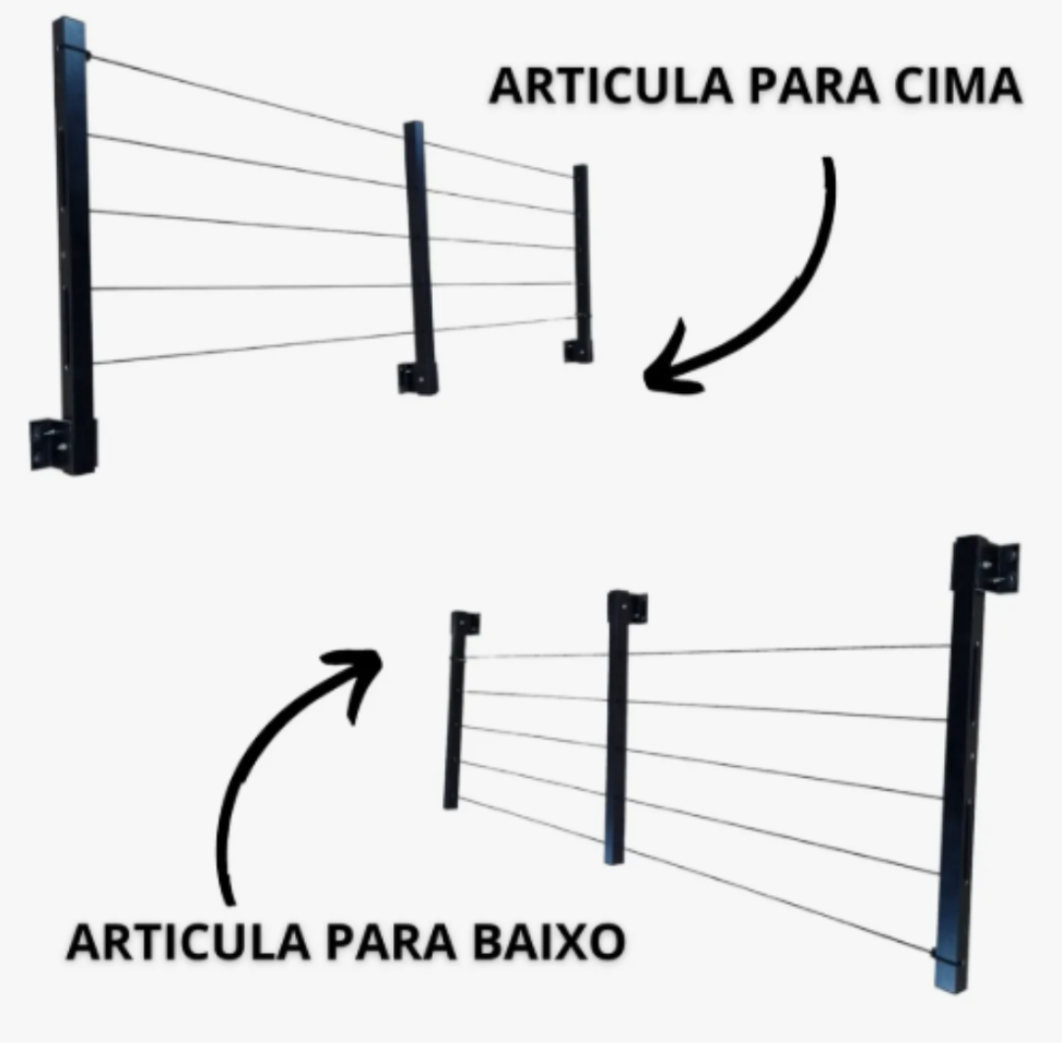 Varal Parede Retrátil Reforçado 3 Hastes Alumínio 8m - 60kg - #1