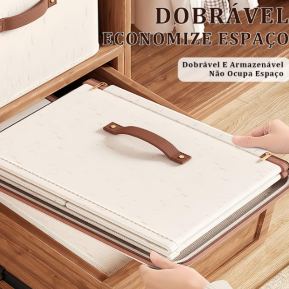 Pack Duplo de Caixas Organizadoras Médias Dobráveis - Algodão-Linho Bege Ecológico com Alças para Guarda-Roupa ou Debaixo da Cama - #6